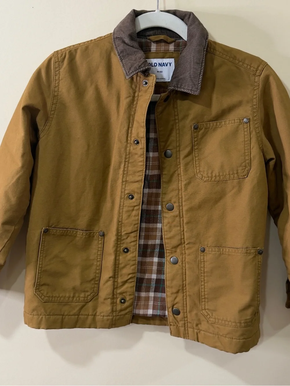 Size 8 Medium Old Navy Brown Kids' Canvas Jacket with Dark Brown Corduroy Collar